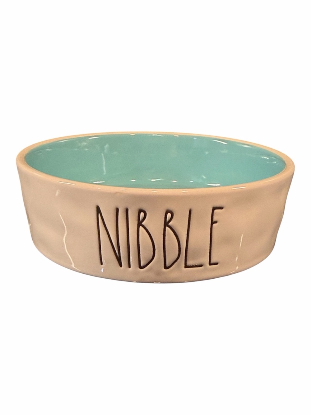 Rae Dunn “Nibble” Ceramic Pet Bowl Tiffany Blue Interior Toy Dog Puppy Cat Dish